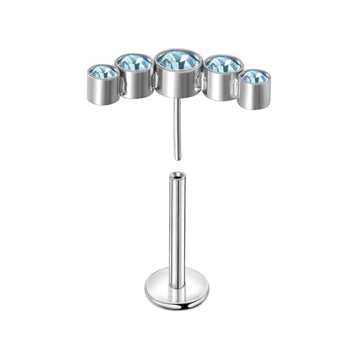 Lantine Threadless Flat Back Stud Earrings Implant Grade F136 titanium Climber Cartilage Earring Lip Labret Medusa Tragus Inner Conch Helix Piercing Jewelry - color: Blue Cz, size: 18g 8mm