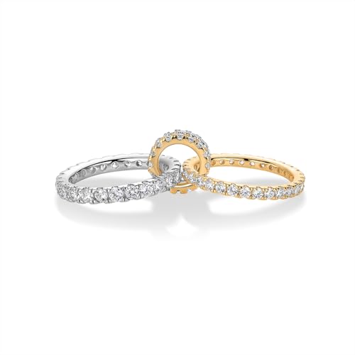 PAVOI 14K Gold Plated Interlocking Ring for Women - Chunky Connected Bands Interlock Stackable Rings for Women - Trendy Cubic Zirconia Two Tone Interlocked Multi-Band Statement Jewelry - style: Two Bands & CZ - Two Toned