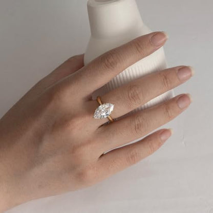 DIAMONBLISS Marilyn Monroe 10-Carat Big Solitaire Ring For Women | 14K Gold Plated 925 Sterling Silver Glamorous Cocktail Ring | 100 Facet Cubic Zirconia CZ Simulated Diamond - style: Marquise 5 Carats