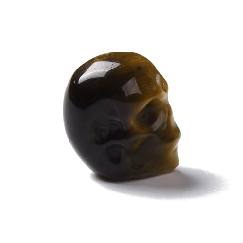 Elecrelive 5Pcs Gemstone Carved Skull Beads Yellow Tigers Eye Stone Skeleton Head Beads for Halloween Necklace Bracelets Earrings Jewelry Making - color: Tawny