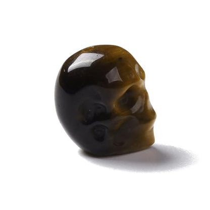 Elecrelive 5Pcs Gemstone Carved Skull Beads Yellow Tigers Eye Stone Skeleton Head Beads for Halloween Necklace Bracelets Earrings Jewelry Making - color: Tawny