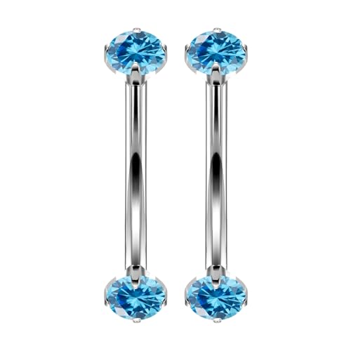 16G Astm F136 Titanium Eyebrow Piercing Jewelry Curved Barbell Eyebrow Ring Vertical Labret Lip Jewelry Daith Rook Earrings Navel Small Belly Button Ring Piercing Jewelry for Women Men CZ - style: 16G, 6MM Length, Ocean blue CZ
