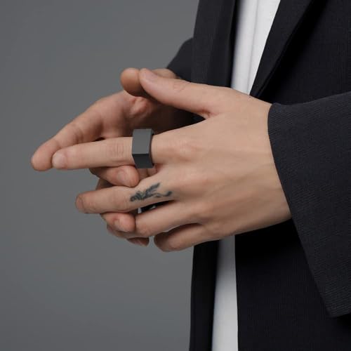 MYNENEY Stainless Steel Square Shape Signet for Men Statement Ring - color: 10x16mm Black
