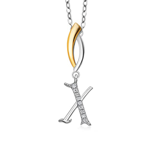 Gem Stone King Initial Pendant Necklace Letter A to Z Alphabet | 925 Sterling Silver | White Moissanite | Gift Women Mother's Day Christmas Wife Mom Girlfriend Anniversary Birthday | By Keren Hanan - style: Initial X