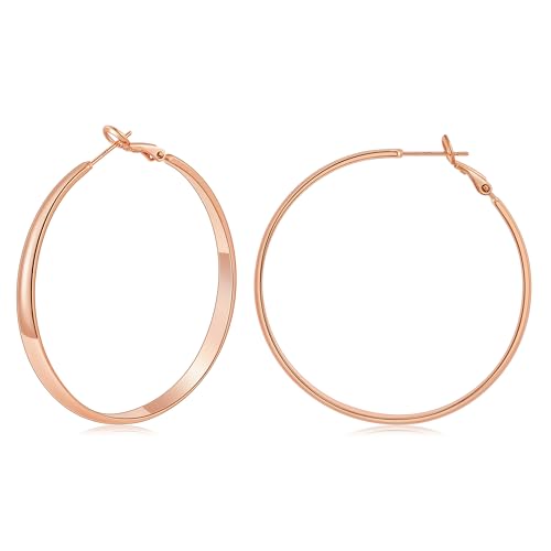 Gacimy 5mm Wide Gold Hoop Earrings for Women, 14K Gold Plated Hoops with 925 Sterling Silver Post, Hypoallergenic Earrings for Women - color: Rose Gold, size: 50mm