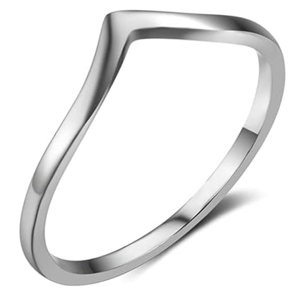 CCBFY Stainless Steel V Shaped Wedding Band Engagement Promise Ring for Women Pointed Chevron Classical Simple Plain Statement Ring - color: Silver