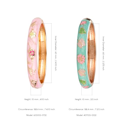 UJOY Cloisonne Bracelet Butterfly Hinge Indian Cuff Bangle Enameled Jewelry Flower Bracelets for Women Gift Box 55A114 - color: A67-2 Pcs/Set-Green and Pink