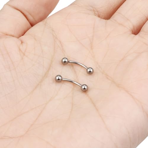 16g/18g/20g Titanium Internally Threaded Eyebrow Piercing Jewelry Vertical Labret Lip Jewelry Curved Barbell Tiny Eyebrow Ring Rook Earring Small Belly Button Ring for Women Men - color: ball,18g,bar:8mm