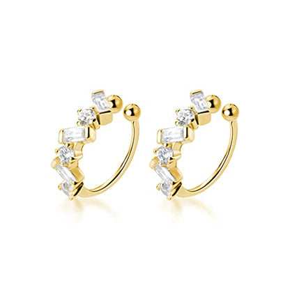 SLUYNZ 925 Sterling Silver CZ Cuff Earrings for Women Small Hoop Earrings No Piercing Cartilage Earrings - color: B-18K Gold Plated