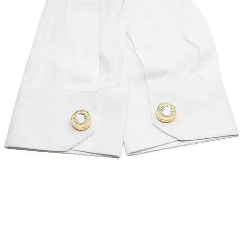 Mens Button Covers Tuxedo Shirt Cufflinks Alternative | Fake cufflinks and alternative fashion jewelry accessories for mens formal business dress shirts suits and groomsmen - color: H Golden white