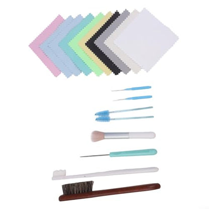 FABULETTA Jewellery for Cleaning Kit 18-Piece Set with Horsehair Brush, Silver Polish Cloth for Gold Ring Cleaner and Necklace Restoration