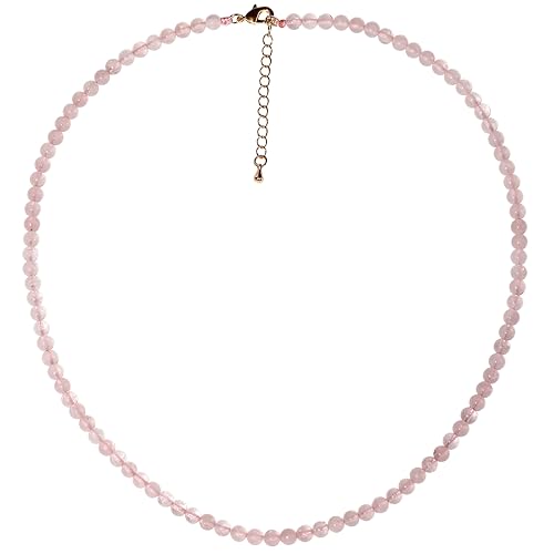 Simple 4mm Gemstones and Crystals Choker Necklace Unisex 16"-18" | Necklaces for Women Men, Adjustable, 40-45 cm Chain Length, Handmade, Spiritual Gemstones, Positive Energy, Daily Wear - style: Rose quartz