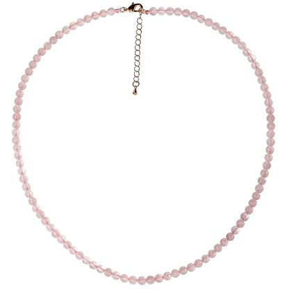 Simple 4mm Gemstones and Crystals Choker Necklace Unisex 16"-18" | Necklaces for Women Men, Adjustable, 40-45 cm Chain Length, Handmade, Spiritual Gemstones, Positive Energy, Daily Wear - style: Rose quartz
