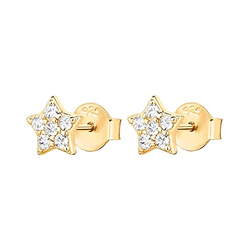 PAVOI 14K Gold Plated Dainty Stud Earrings for Women, CZ Earring Piercing | Hypoallergenic Earrings with 925 Sterling Silver Posts, Bolt, Moon, Star & Flower Celestial Studs with Cubic Zirconia - style: Star