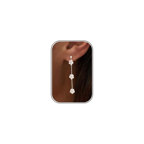 Earrings for Women - 14K Gold Plated Tassel Dangle Earrings | Leaf, Flower, Tassel Dangling Drop Earrings, Sparkling Wedding Bridal Prom Statement Jewelry Gift for Her - color: Silver Flower