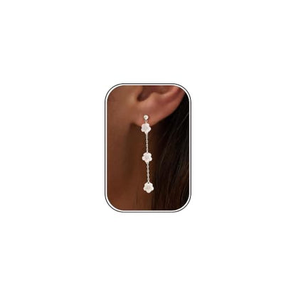 Earrings for Women - 14K Gold Plated Tassel Dangle Earrings | Leaf, Flower, Tassel Dangling Drop Earrings, Sparkling Wedding Bridal Prom Statement Jewelry Gift for Her - color: Silver Flower