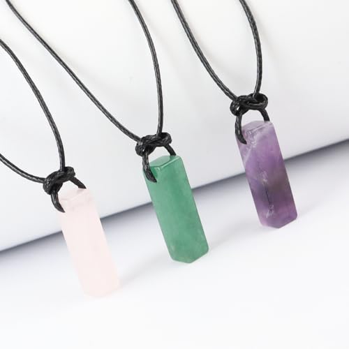 FANASY Natural Gemstone Pendant Necklace for Men Healing Crystal Pendant Adjustable Black Rope Necklace Jewelry Gifts for Women Men - color: Z-Style 3