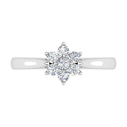 1/4 Carat Flower Shaped Cluster Prong Set Diamond Ring Band 10K Solid Gold - color: White Gold