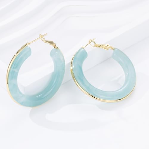 Chunky Gold Resin Hoop Earrings Leverback Statement Huggie Hoops Dangle Drop Dressy Earring Prom Festival Vacation Jewelry for Women - color: Teal, size: Hoop