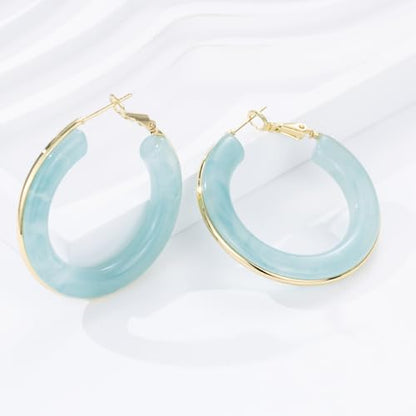 Chunky Gold Resin Hoop Earrings Leverback Statement Huggie Hoops Dangle Drop Dressy Earring Prom Festival Vacation Jewelry for Women - color: Teal, size: Hoop