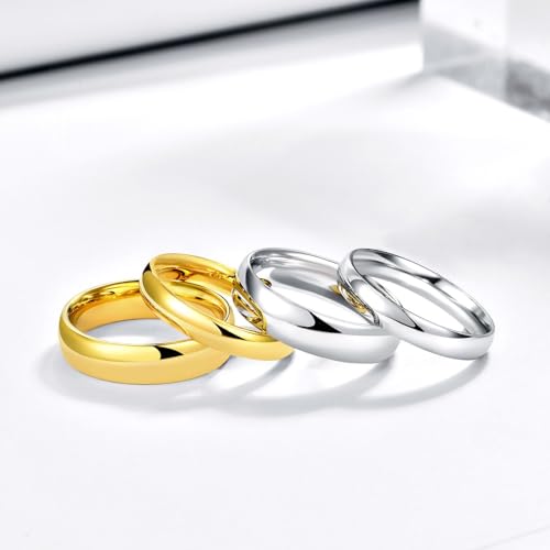 4mm 6mm Stainless Steel Ring Plain Dome High Polished Wedding Band Comfort Fit Size 4-12 - color: Silver-4mm, size: 8