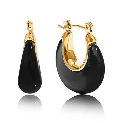 Chunky Hoop Earrings for Women, Lightweight Statement Daily Wear Gifts - color: Black