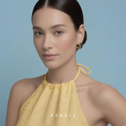 RENAIZ Bold Statement Hoop & Stud Earrings for Women – 14K Gold & Rhodium Plated Maximalist Jewelry, Chunky Geometric Boho Earrings, Hypoallergenic Non-Tarnish Trendy Gift - color: Yellow Gold, style: Chunky-Black