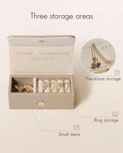 VLANDO Small Travel Jewelry Case, Gifts for Women Mother,Tangle-Free Jewelry Organizer for Rings Earrings Necklaces, Vegan Leather, Magnetic Closure, Gift Ready-Toffee - color: Toffee