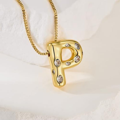Cicy Bell Initial Necklace for Women 14k Gold Plated | Cubic Zirconia, Trendy, Personalized, Dainty Letter Pendant - color: P-Gold