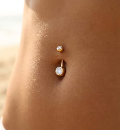 Belly Button Piercing Ring 14 Gauge Surgical Steel - color: GOLD CLEAR GEMS
