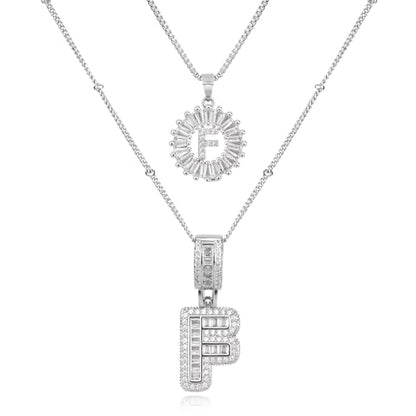14K Gold Plated Alphabet Necklace Cubic Zirconia Letter Pendant, Personalized Name Jewelry Gift for Women, Customizable A-Z, Birthday/Mothers Day Gifts for Womens - color: White Gold, style: Style-F
