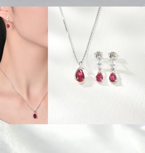 immobird 925 Sterling Silver Infinity Birthstone Jewelry Set Teardrop | Birthstone Necklace and Earring Set, Small Pear-shape Pendant, Drop Earring, Timeless Gift for Her, Daily Wear, Nice Gift Box - color: 07-Jul.