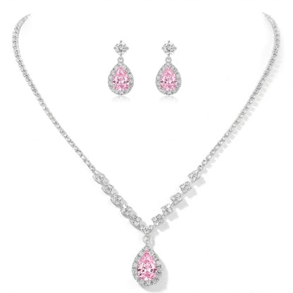 Unicra Bride Crystal Necklace Earrings Set Bridal Wedding Jewelry Sets Rhinestone Choker Necklace Prom Costume Jewelry Set for Women and Brides - color: Pink