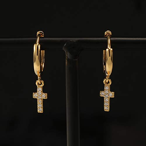 XYJZXY Gold Huggie Small Hoop Earrings with Charm Personalized Snake/Evil Eye/Star/Cross/Lock/Key 18k Gold Plated Crystal Drop Dangle Earrings for Women - style: Cross