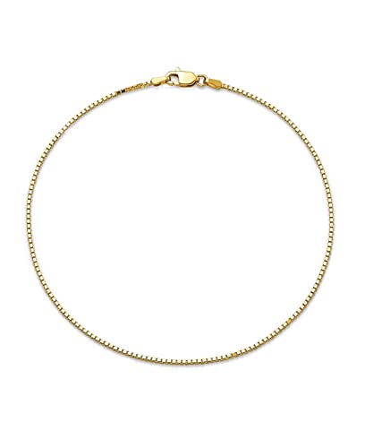 Savlano 14K Solid Gold Italian Chain Figaro, Rope, Mariner, Box, Cuban 14 Karat Anklet for Women Comes With Gift Box - Made in Italy - style: Box 0.5mm