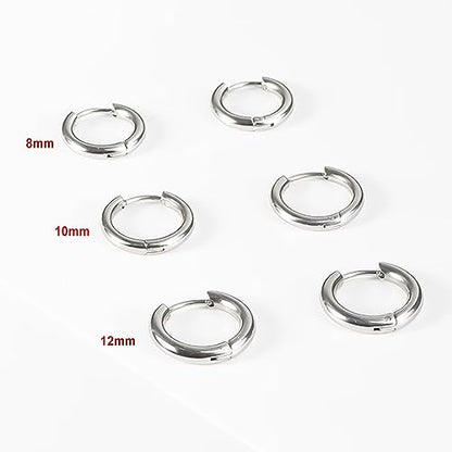 Silver Gold Hoop Earrings for Women Men, 316L Surgical Stainless Steel Huggie Hoop Earrings Set Hypoallergenic Small Cartilage Earrings Lightweight Hoop Earrings Huggie Set - color: Silver--8/10/12mm