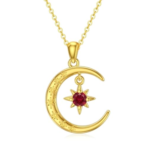 Moissanite Moon and Star Necklace 925 Silver Birthstone Gifts for Women | Sterling Silver Sun and Moon Pendant Elegant Jewelry Birthday Gifts for Wife Mom - color: B:Moon and Star-Birthstone-7