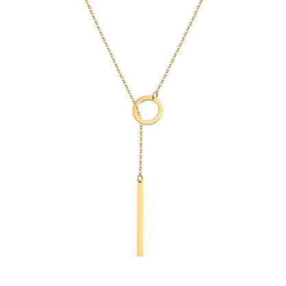 Lariat Necklace for Women Dainty Gold Long Necklace 14k Gold Plated Adjustable Y-Shaped Pendant Necklace Sliding Lariat Chain Minimalist Layered Statement Jewelry - color: Gold-B