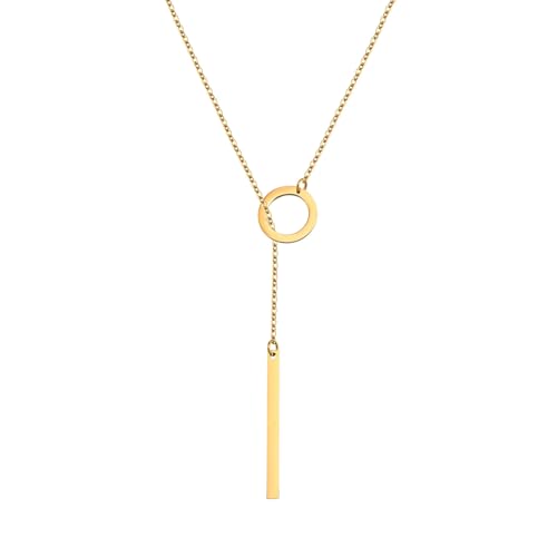 Lariat Necklace for Women Dainty Gold Long Necklace 14k Gold Plated Adjustable Y-Shaped Pendant Necklace Sliding Lariat Chain Minimalist Layered Statement Jewelry - color: Gold-B