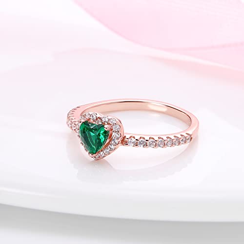 KUNSIR 925 Sterling Silver Rings Classic Cubic Zirconia Eternity Promise Statement Anniversary Wedding Bands Engagement Rings for Women Infinity Forever Love Ring Size 7-9 - style: Green Stone Ring
