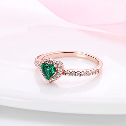 KUNSIR 925 Sterling Silver Rings Classic Cubic Zirconia Eternity Promise Statement Anniversary Wedding Bands Engagement Rings for Women Infinity Forever Love Ring Size 7-9 - style: Green Stone Ring