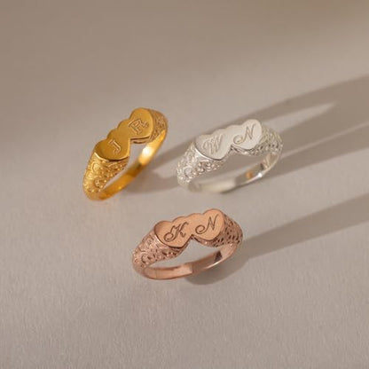 CAITLYNMINIMALIST Personalized Initial Letter Signet Ring, Custom Heart Gold Ring, 18K Gold Plated Silver, Personalized Gift for Women, Gift for Mom