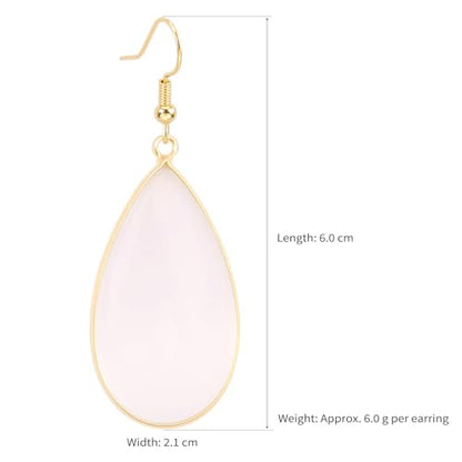 BaubleStar Natural Crystal Healing Stone Earrings Statement Teardrop Dangle Earrings for Women - color: Translucent White