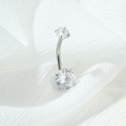 FECTAS 14g Belly Button Rings Surgical Steel CZ Petite Navel Ring for Women Body Piercing Jewelry Petite select Barbell Len 6mm 8mm 10mm 12mm 14mm Silver - style: silver-1pcs-14mm bar