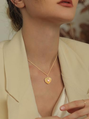 FindChic Locket Necklace for Women Custom Photo Memorial Gifts 4 Colors | Silver/Black/Rose Gold/Gold Plated Personalized for Loved Ones, Birthday Valentine's Day Keepsake - style: 04. Birthstone Style 1-Gold