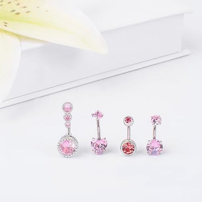 LEE&RO Belly Button Ring Dangle Stainless Steel Belly Rings 14G Belly Button Piercing Cute Navel Ring Belly Piercing Jewelry - style: Clear-Pink