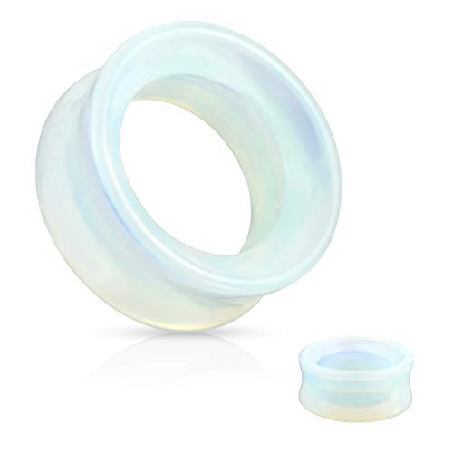 Hollow Tunnels Opalite Organic Stone Ear Plugs Gauges Sold in Pairs - style: 6MM-2 GAUGE