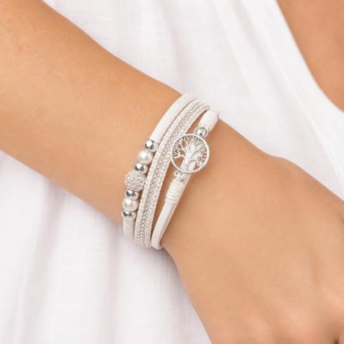 Multi-Layer Bracelets for Women Leather Wrap Bracelet Ethnic Style Layered Beads Cuff Boho Bangle for Everyday Wear Jewelry Gift - color: White