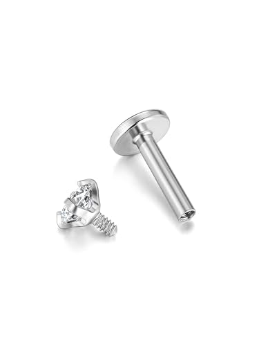 PiercingJ 2-4pcs 16g 316L Stainless Steel 3mm Cubic Zirconia Labret Monroe Lip Ring/Tragus/Helix Earring,6-12mm Bar Length - style: 3mm zirconia round / 6mm bar