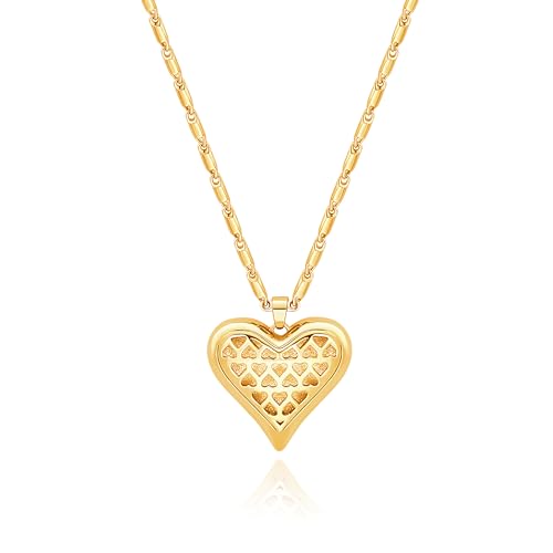 Aobei Pearl 18K Gold Plated Moon Star Lion Evil Eye Love Heart Cross Pendant Necklace Medallion Paperclip Chian Choker Layering Jewery for Women - color: Golden Puffy Love Heart